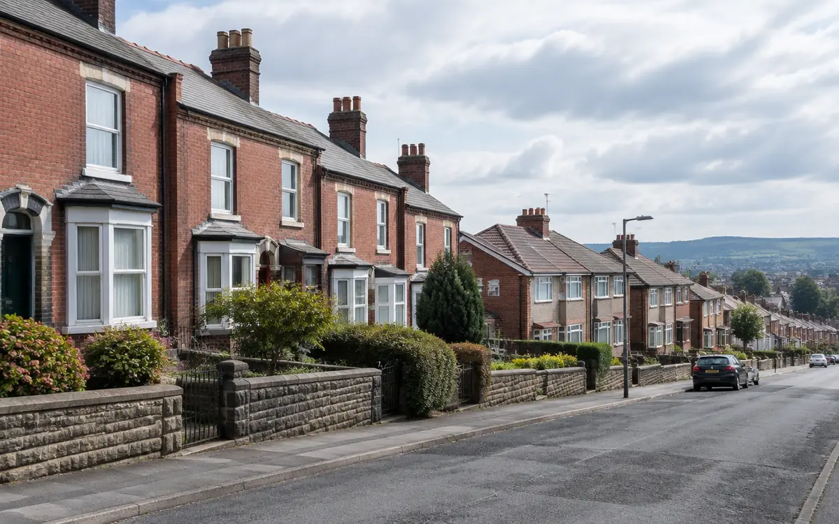 Representative South Yorkshire residential street with red-brick terraces and semi-detached homes